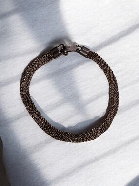 Vintage Classic Silver-tone Woven Chain Bracelet marked SAG or SAC